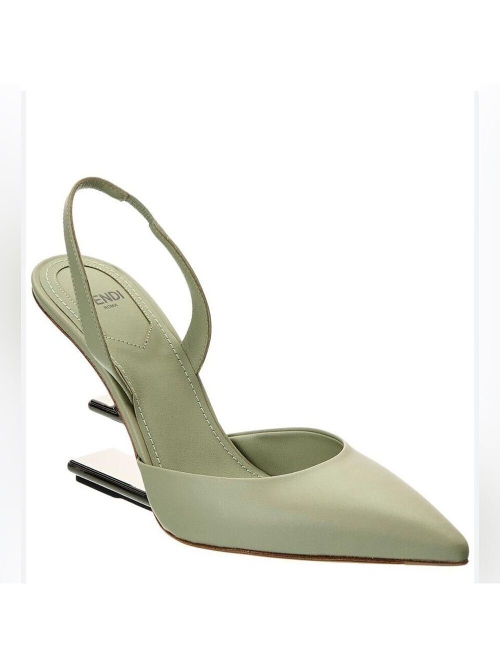 Fendi First Leather Slingback Vitello Pointed Toe Pumps in Green - NWT